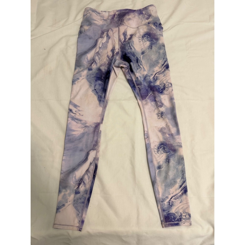 Duluth Trading Co Purple Marble Print Pockets Leggings Medium Activewear Tights
